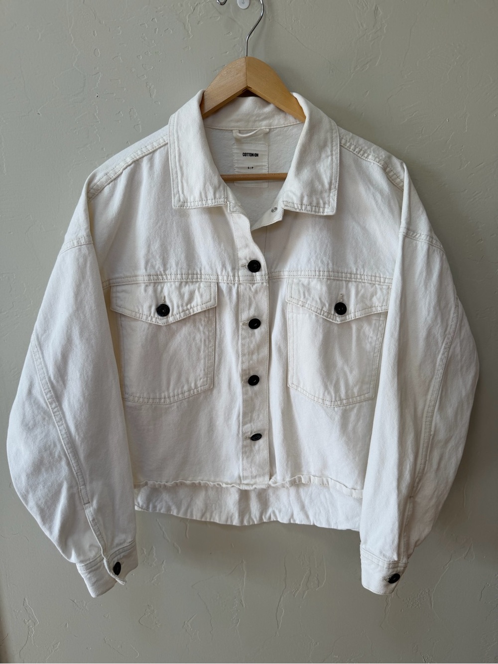 Cotton:On Cotton On White Denim Jean Jacket Hi Low Womens Size Small